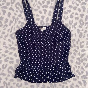 Buy 1 Get 1 50% Off LOFT NAVY & WHITE POLKA DOT PEPLUM TANK SIZE SMALL